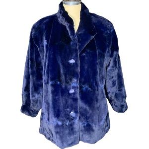 Plush Navy  Rabbit Fur Bomber Jacket - Unbranded